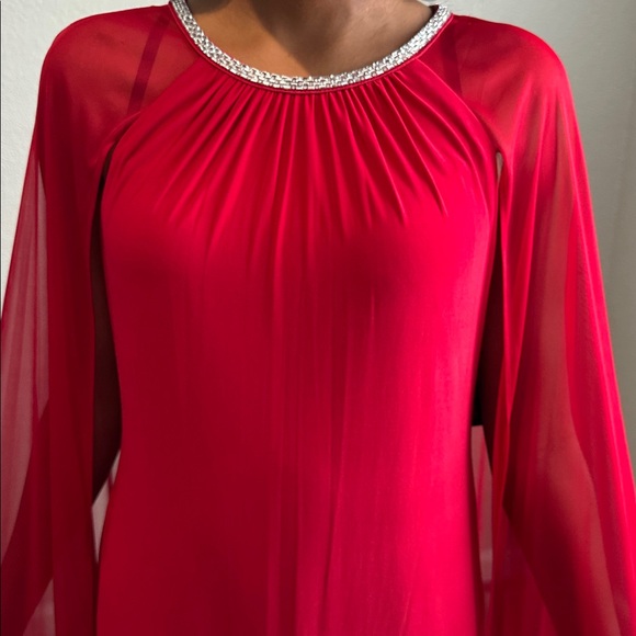 RM Richards NY Long Ity Dress W/ Rhinestone Neck  Caplet sheer sleeves - Picture 6 of 9